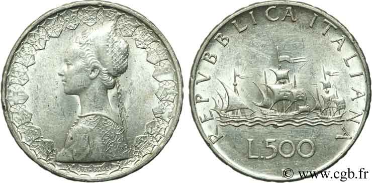 ITALY 500 Lire “caravelles” 1958 Rome AU 