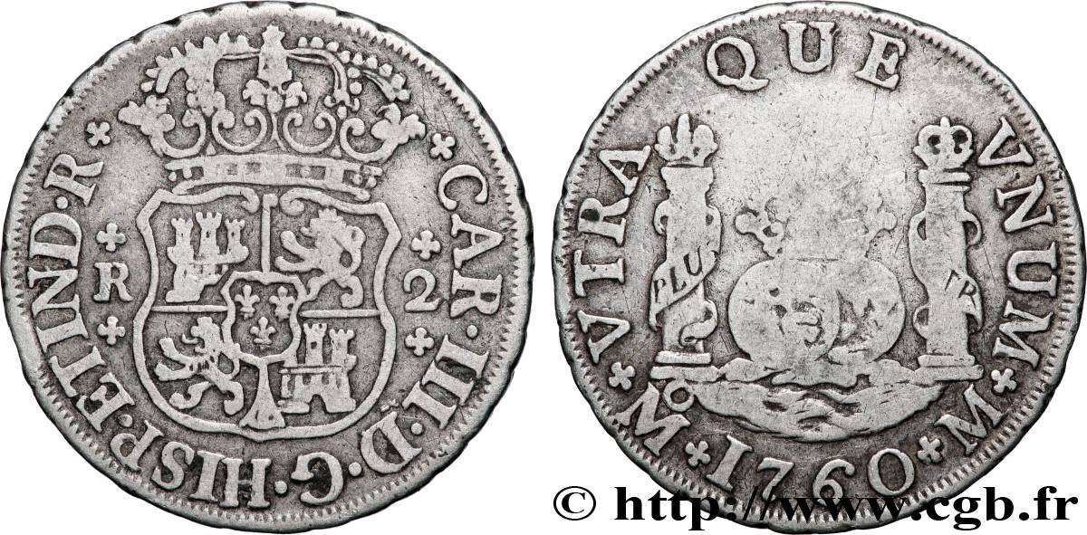 MEXICO - CHARLES III 2 Reales 1762 Mexico VF 