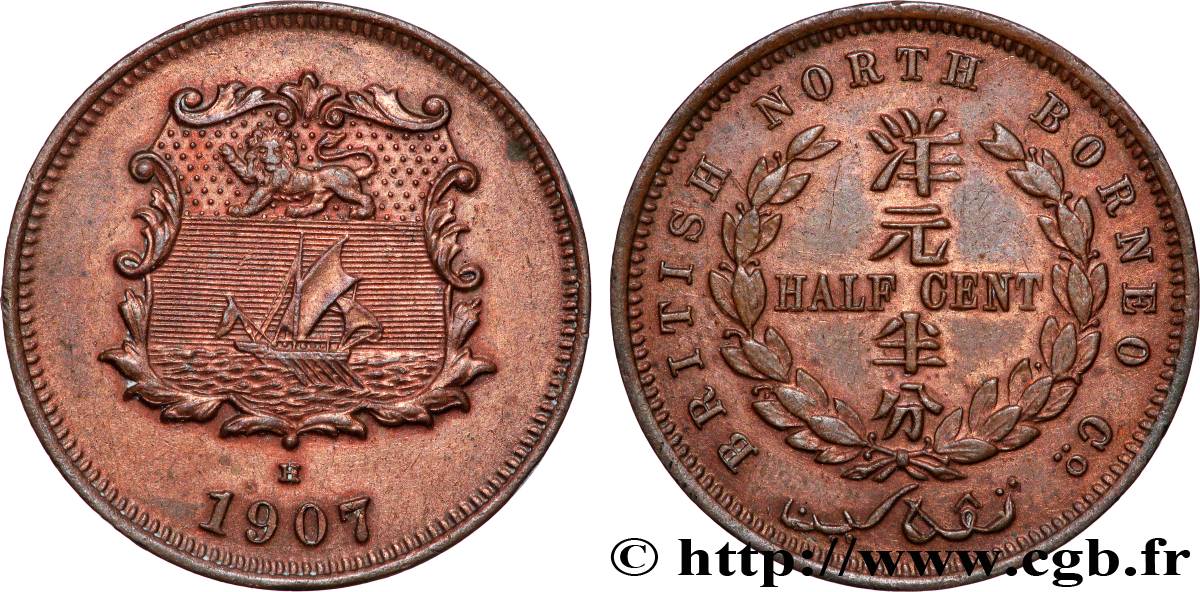 MALAYSIA - BRITISCH-NORDBORNEO 1/2 Cent 1907 Birmingham VZ 