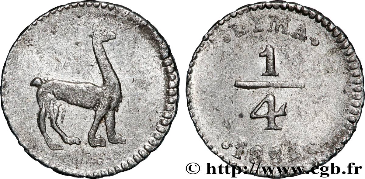 PERU 1/4 Real Lama 1855 Lima VZ 