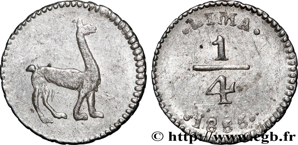 PERU 1/4 Real Lama 1855 Lima AU 