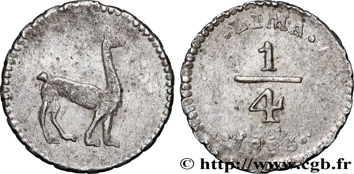 PERU 1/4 Real Lama 1855 Lima SPL 
