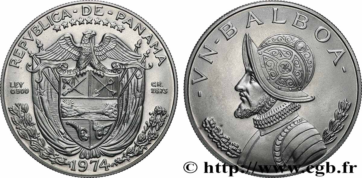 PANAMA 1 Balboa Proof Vasco Nunez de Balboa 1974 Franklin Mint fST 
