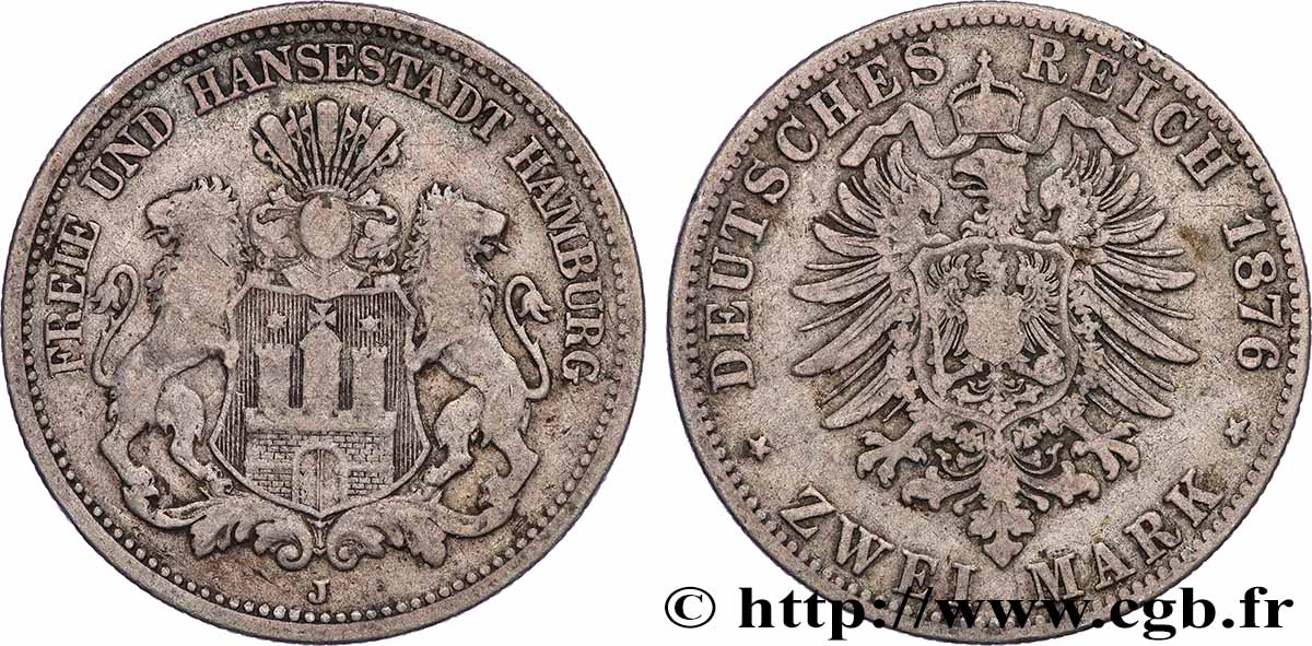 GERMANY - HAMBURG FREE CITY 2 Mark blason de Hambourg 1876 Hambourg VF 