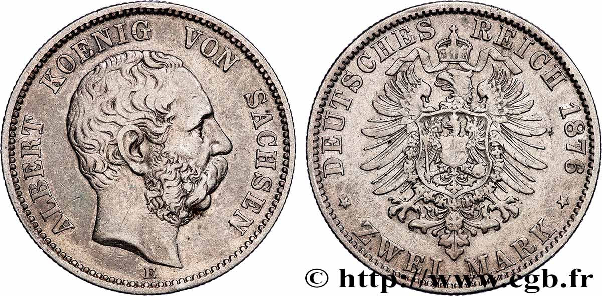 GERMANY - SAXONY 2 Mark - Royaume de Saxe Albert / aigle 1876 Dresde - E XF 