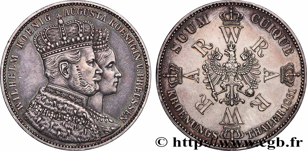 GERMANY - PRUSSIA 1 Thaler couronnement de Guillaume Ier et Augusta 1861 Berlin AU 
