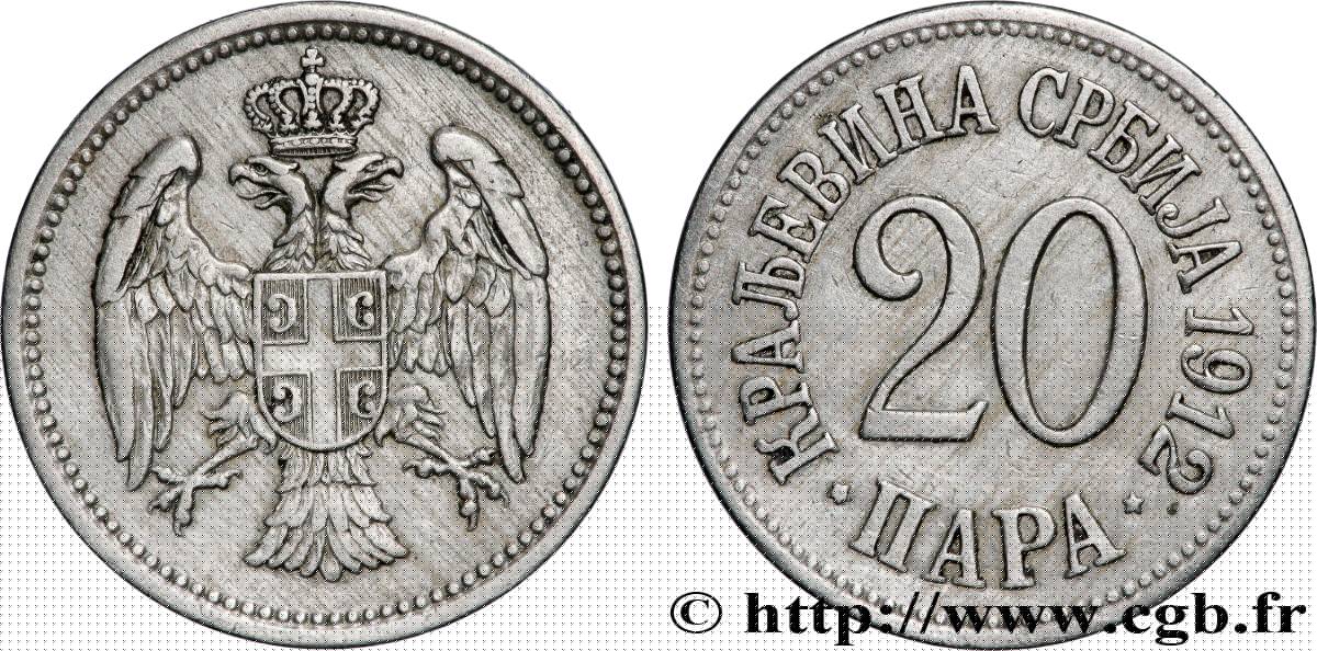 SERBIA 20 Para aigle bicéphale 1912 Paris XF 