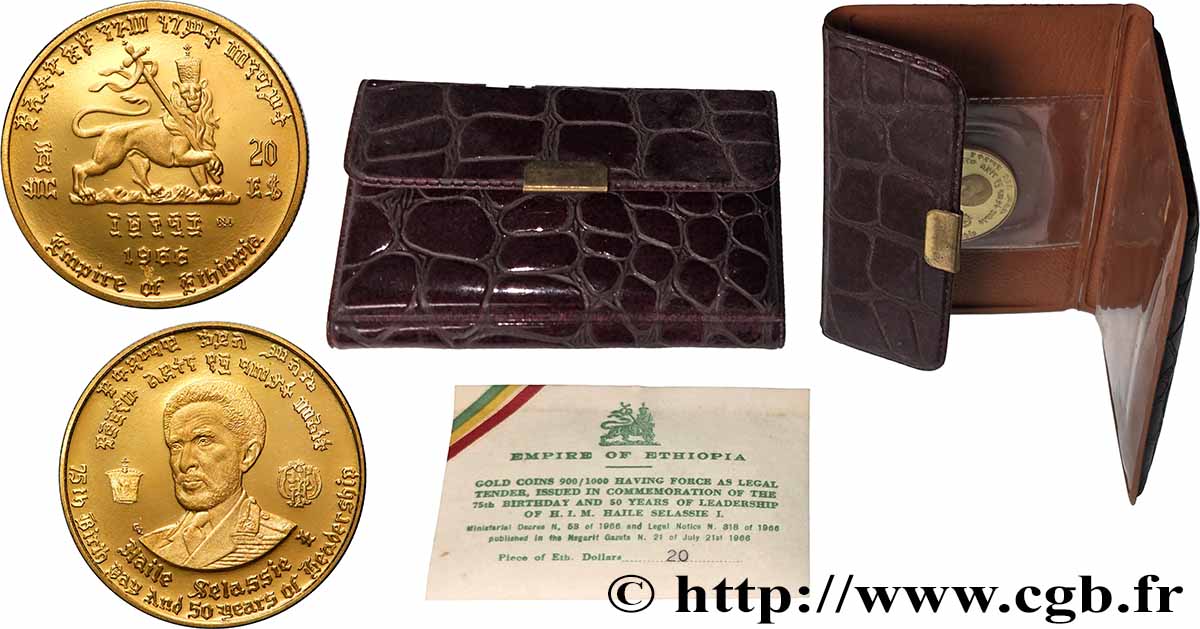 ÄTHIOPEN 20 Dollars empereur Hailé Sélassié 1966  fST 