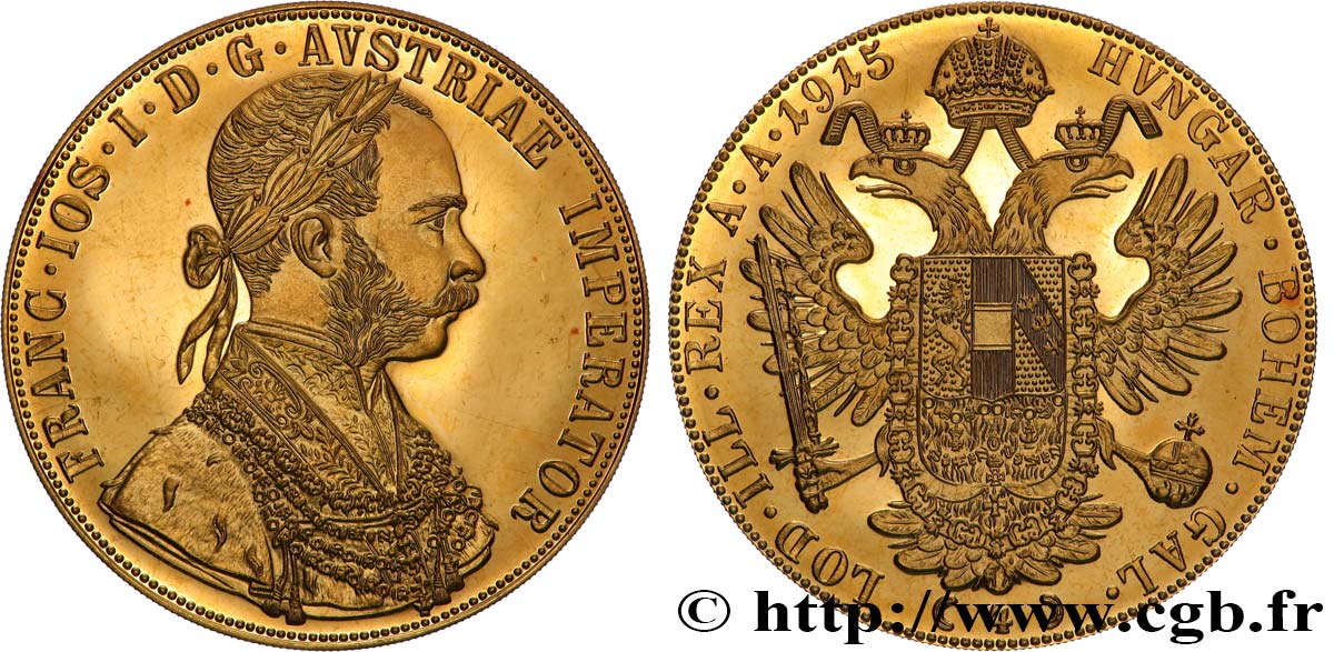 GOLD, PALLADIUM & PLATINUM INVESTMENT 4 Ducats, refrappe moderne François Joseph  1915  MS 