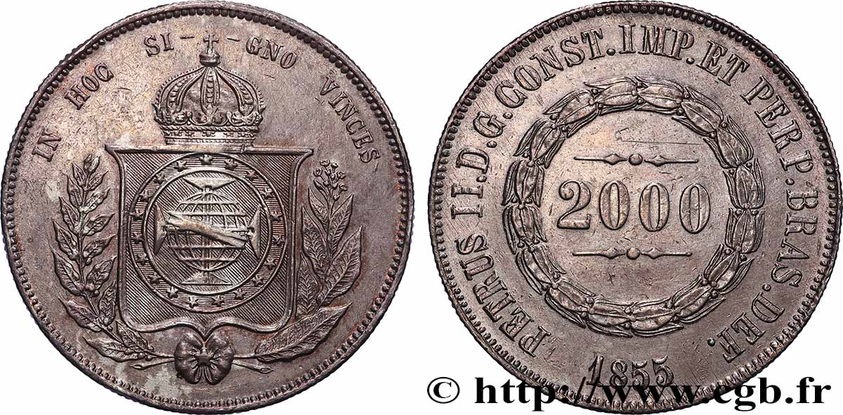 BRÉSIL - EMPIRE DU BRÉSIL - PIERRE II 2000 Reis  1855  fVZ 