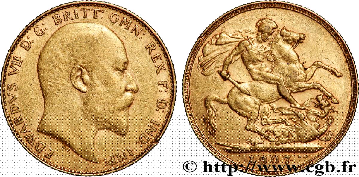 GOLD, PALLADIUM & PLATINUM INVESTMENT 1 Souverain Edouard VII 1907 Perth XF 