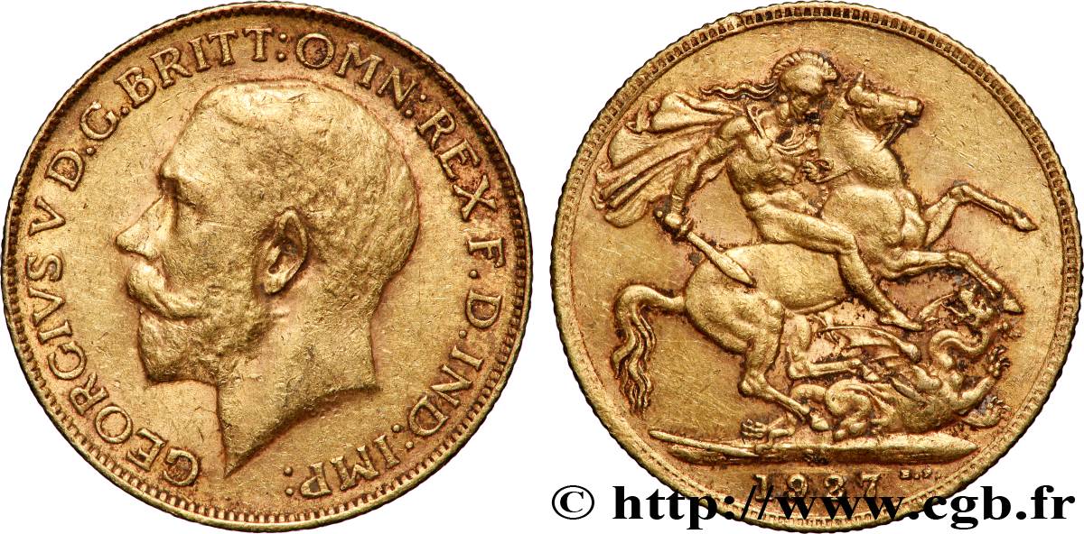 OR, PALLADIUM ET PLATINE INVESTISSEMENT 1 Souverain Georges V 1927 Afrique du Sud TTB 