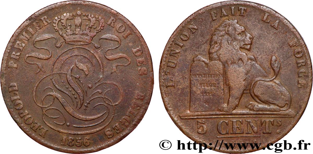 BELGIUM 5 Centimes Léopold Ier 1856 Bruxelles VF 