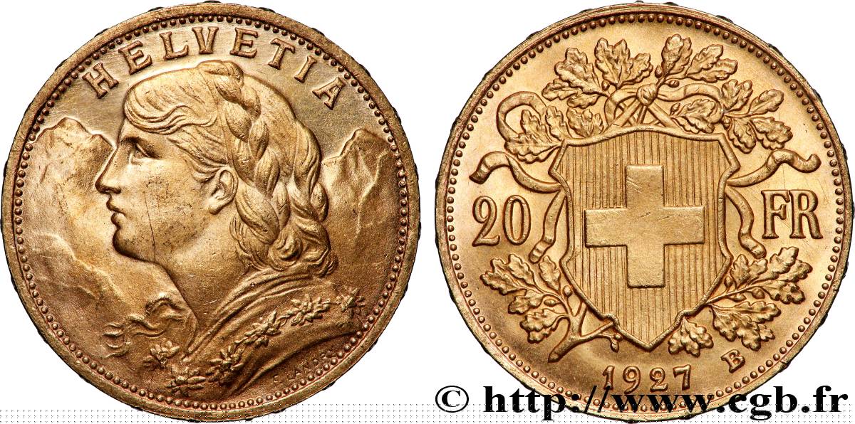 ORO, PALADIO Y PLATINO INVERSIÓN 20 Francs or &nbsp;Vreneli&nbsp; 1927 Berne EBC 