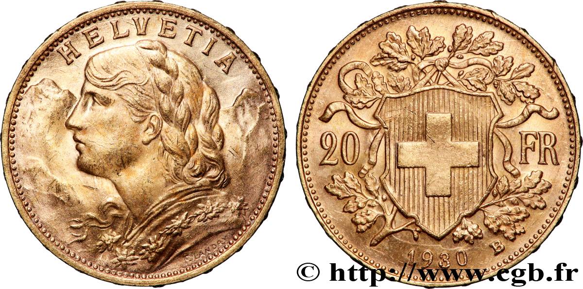GOLD-, PALLADIUM- UND PLATIN-INVESTITIONEN 20 Francs &nbsp;Vreneli&nbsp; 1930 Berne VZ 