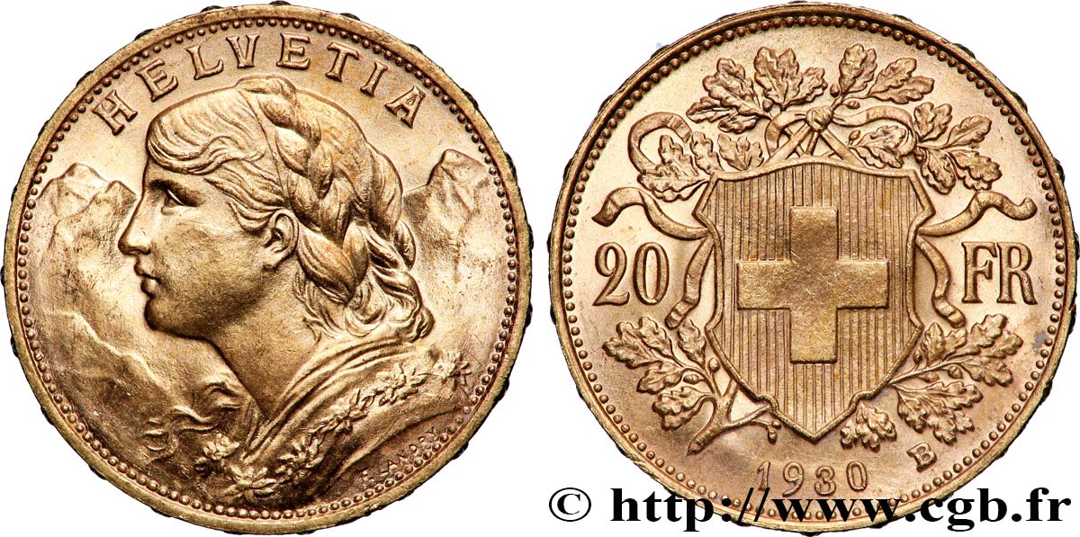 OR, PALLADIUM ET PLATINE INVESTISSEMENT 20 Francs &nbsp;Vreneli&nbsp; 1930 Berne SUP 