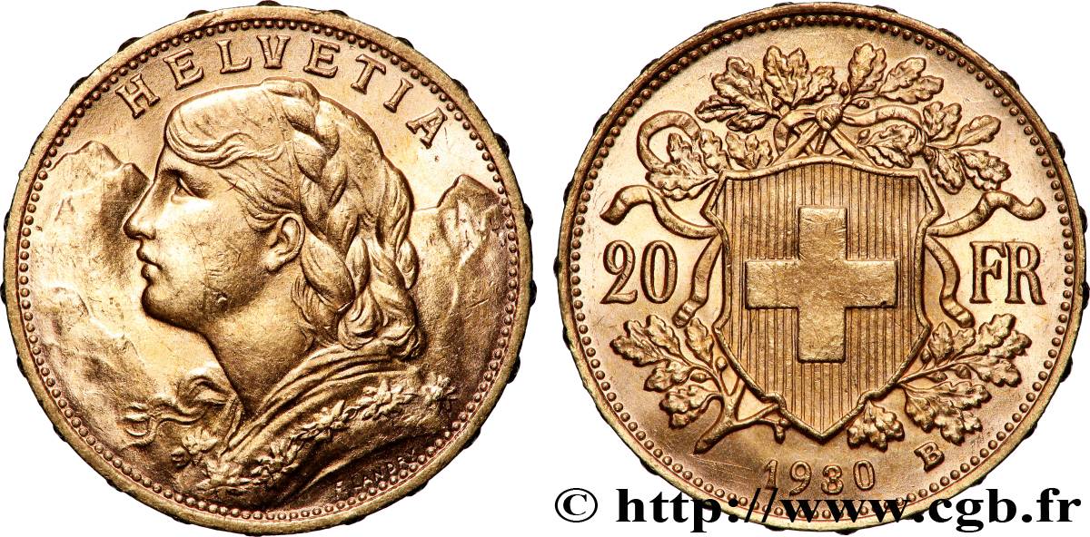 GOLD, PALLADIUM & PLATINUM INVESTMENT 20 Francs &nbsp;Vreneli&nbsp; 1930 Berne AU 