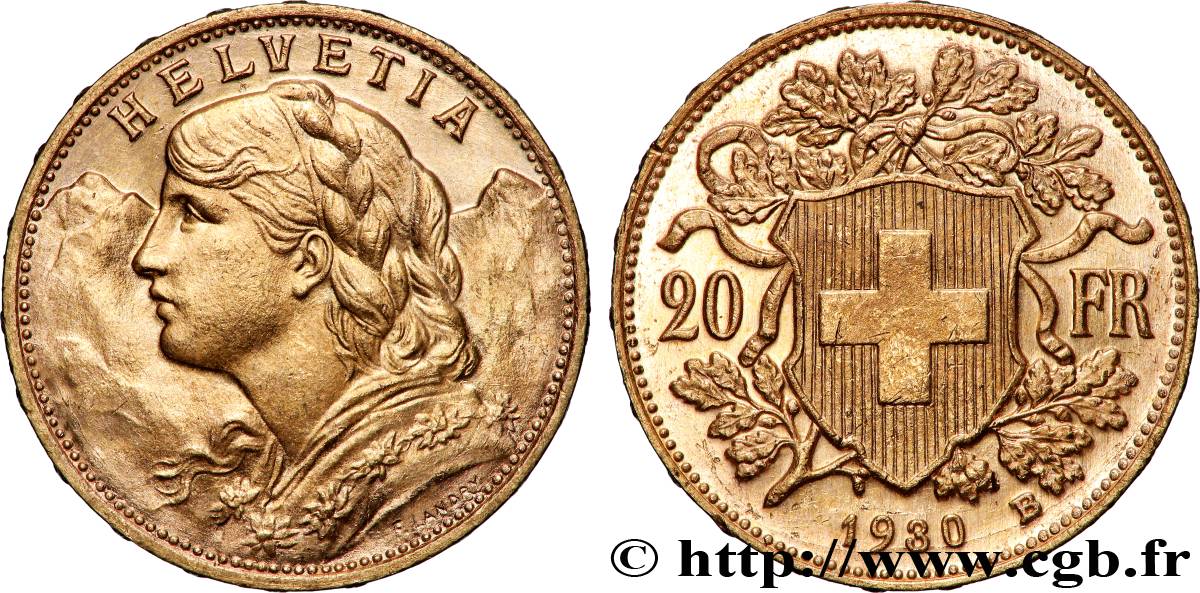 GOLD-, PALLADIUM- UND PLATIN-INVESTITIONEN 20 Francs &nbsp;Vreneli&nbsp; 1930 Berne VZ 