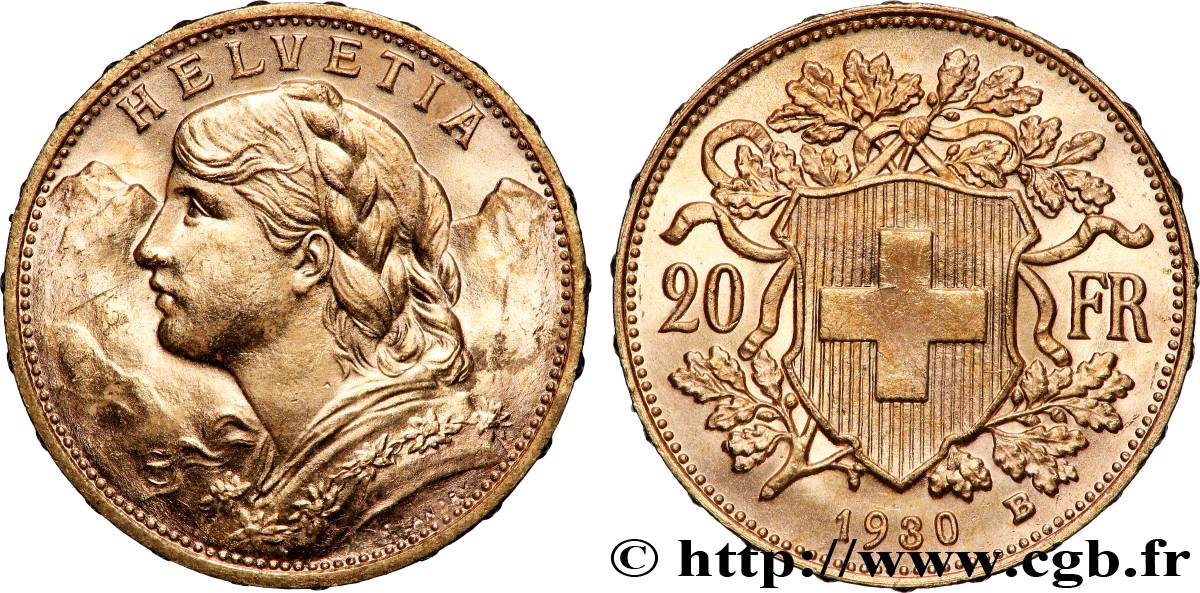GOLD, PALLADIUM & PLATINUM INVESTMENT 20 Francs &nbsp;Vreneli&nbsp; 1930 Berne AU 