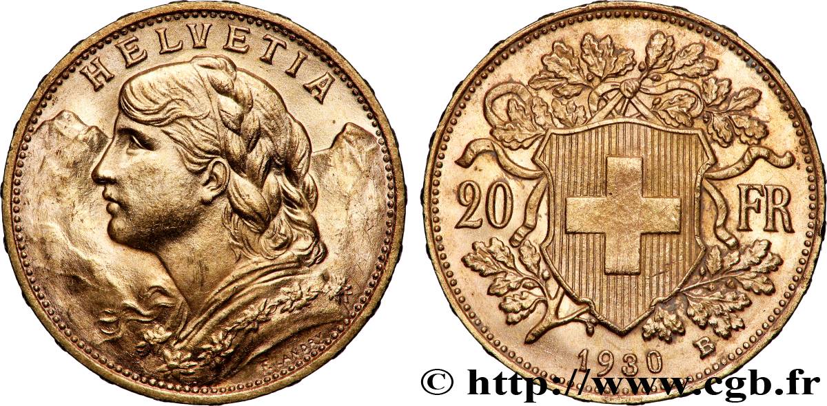 GOLD-, PALLADIUM- UND PLATIN-INVESTITIONEN 20 Francs &nbsp;Vreneli&nbsp; 1930 Berne VZ 