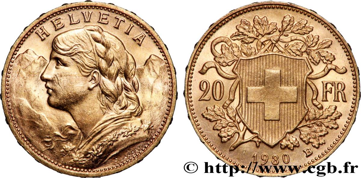 GOLD-, PALLADIUM- UND PLATIN-INVESTITIONEN 20 Francs &nbsp;Vreneli&nbsp; 1930 Berne VZ 