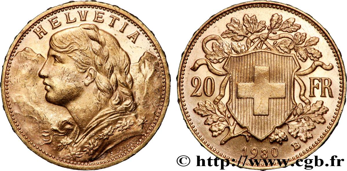 GOLD, PALLADIUM & PLATINUM INVESTMENT 20 Francs &nbsp;Vreneli&nbsp; 1930 Berne AU 