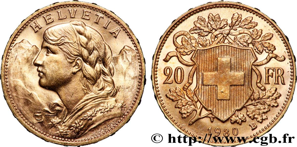 GOLD-, PALLADIUM- UND PLATIN-INVESTITIONEN 20 Francs &nbsp;Vreneli&nbsp; 1930 Berne VZ 