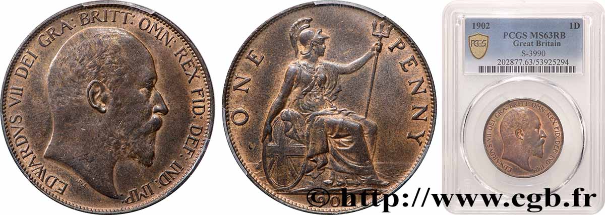 UNITED KINGDOM 1 Penny Edouard VII 1902  MS63 PCGS