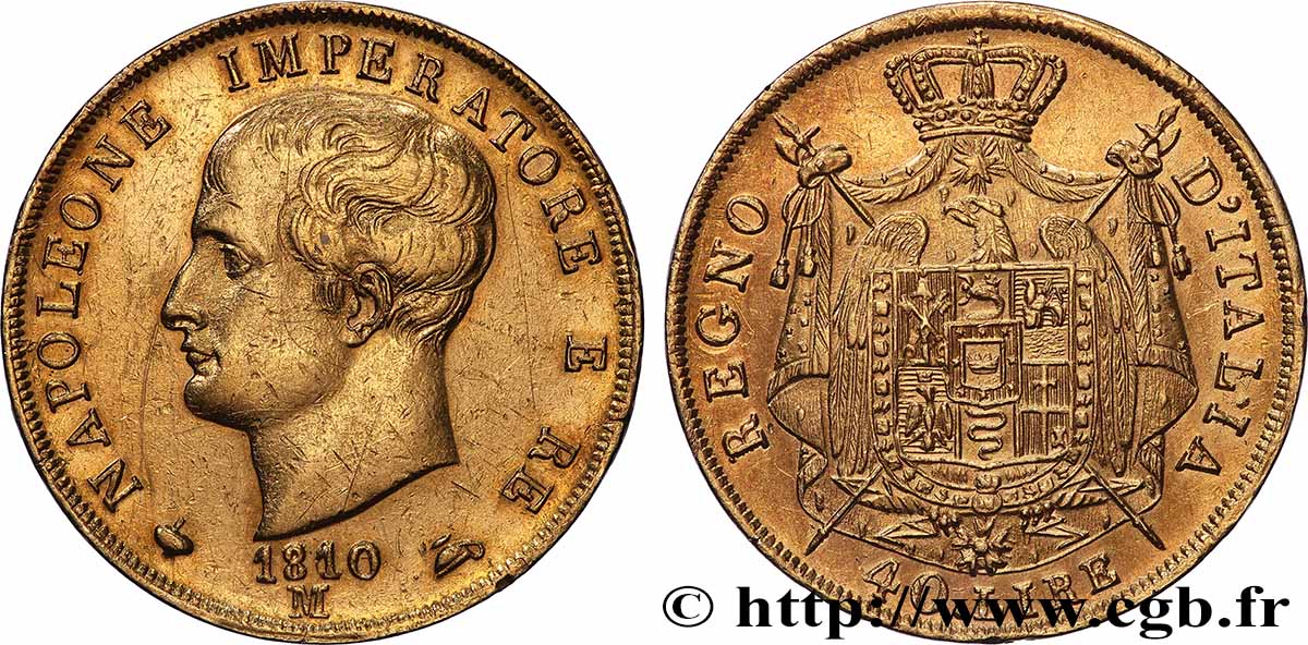 ITALIE - ROYAUME D&nbsp;ITALIE - NAPOLÉON Ier 40 Lire 1810 Milan SUP 