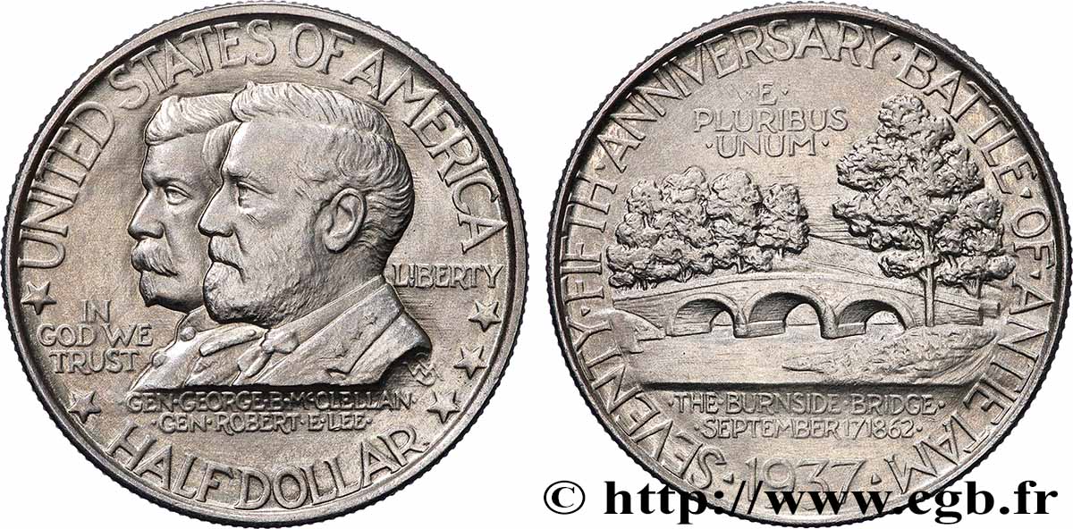 ÉTATS-UNIS D&nbsp;AMÉRIQUE 1/2 Dollar 75e Anniversaire de la Bataille d’Antietam 1937 Philadelphie SPL 