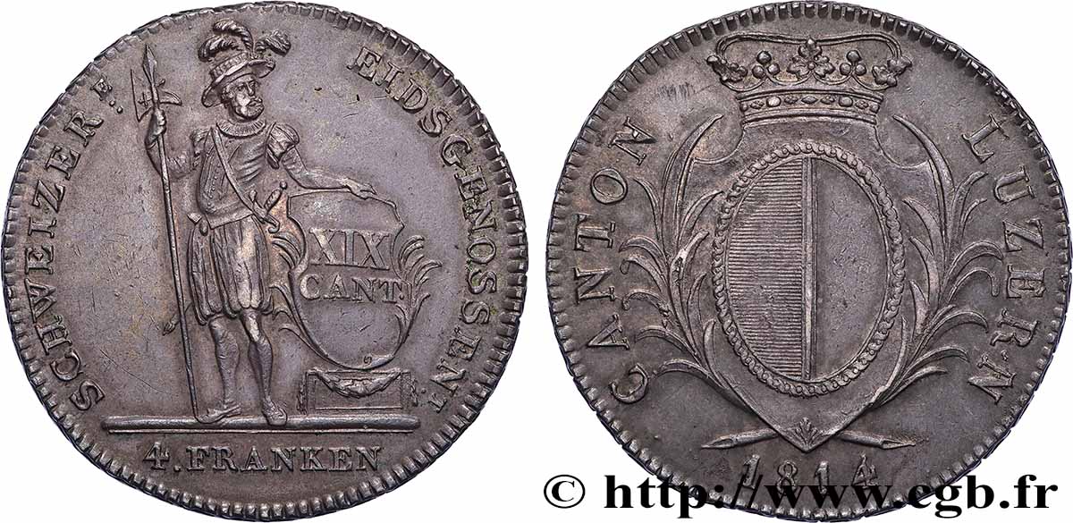 SUISSE - CANTON DE LUCERNE 4 Franken 1814 Lucerne SUP 
