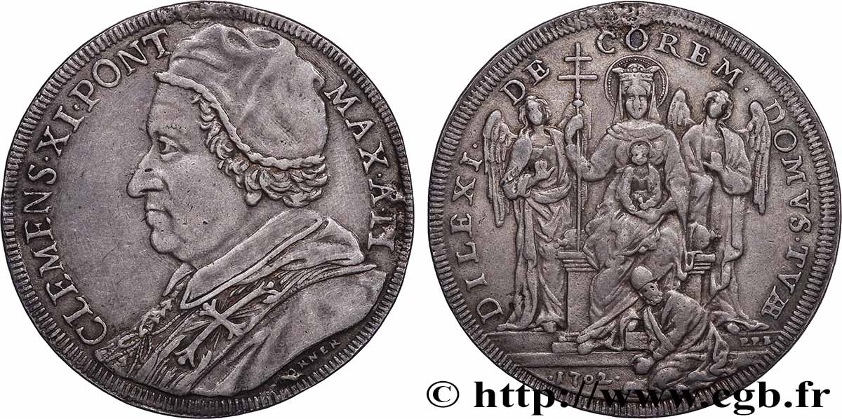 ITALIE - ÉTATS DU PAPE - CLEMENT XI (Jean-François Albani) Piastre An II 1702 Rome TTB+ 