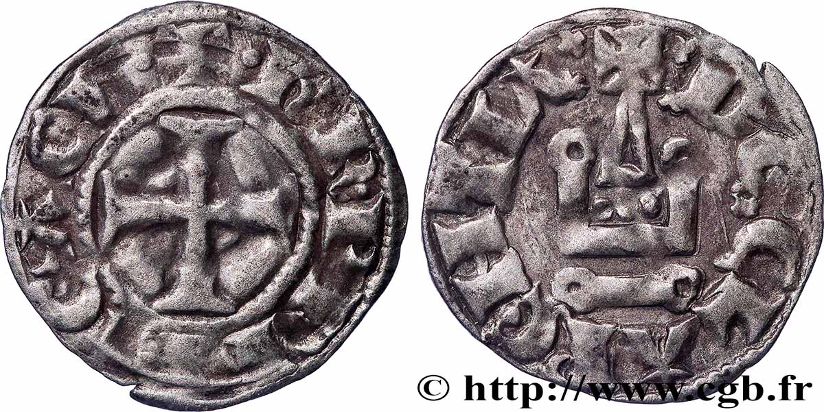 CROISADES - PRINCIPAUTÉ D&nbsp;ACHAÏE - CHARLES II D&nbsp;ANJOU Denier n.d. Glarentsa TTB 