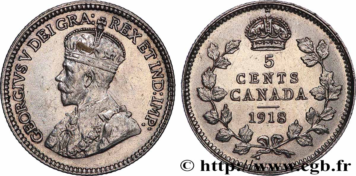 CANADA 5 Cents Georges V 1918  AU 