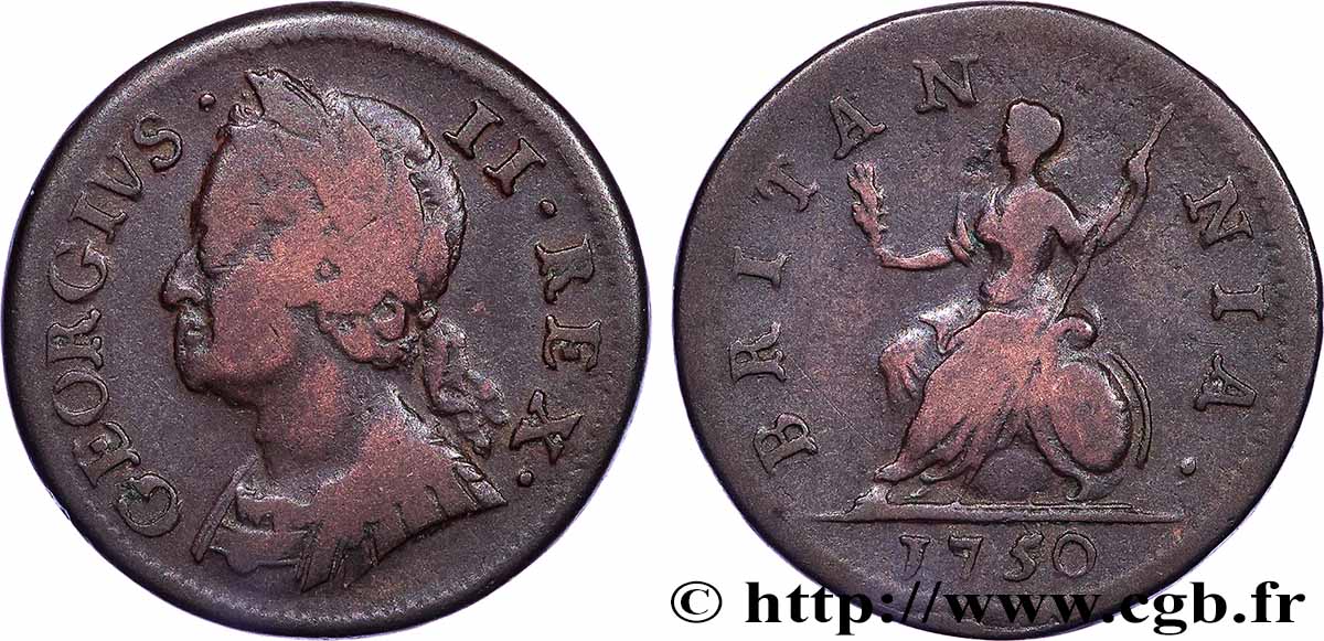 REINO UNIDO 1 Farthing Georges II / Britannia 1750  BC+ 