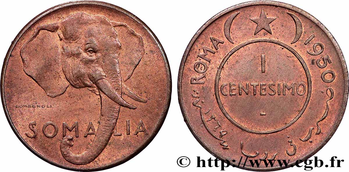 SOMALILAND - TRUST TERRITORY OF SOMALILAND 1 Centisimo éléphant 1950 Rome AU 
