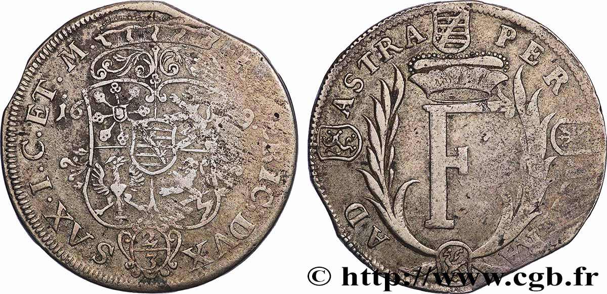GERMANY - DUCHY OF SAXE-GOTHA-ALTENBURG - FREDERICK I 2/3 Thaler (Gulden) 1679 Gotha VF 