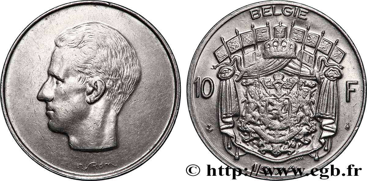 BELGIQUE 10 Francs roi Baudouin légende flamande 1974 Bruxelles SUP 