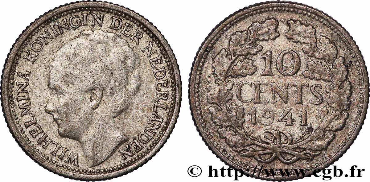 NIEDERLANDE 10 Cents Wilhelmine 1941 Utrecht SS 
