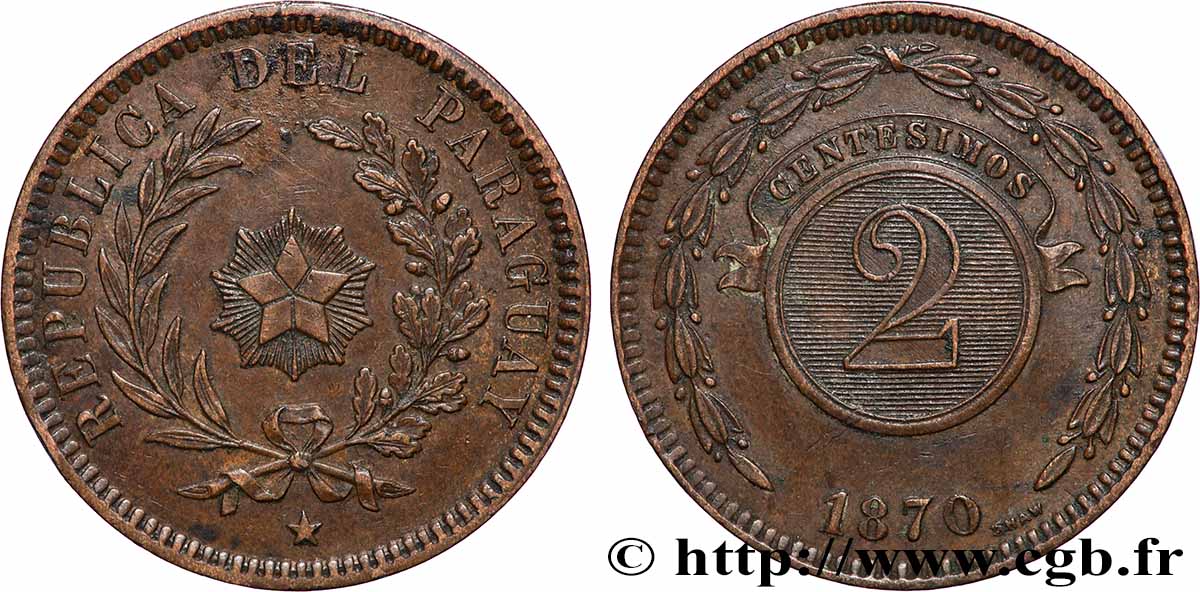 PARAGUAY 2 Centesimos 1870 Birmingham q.SPL 