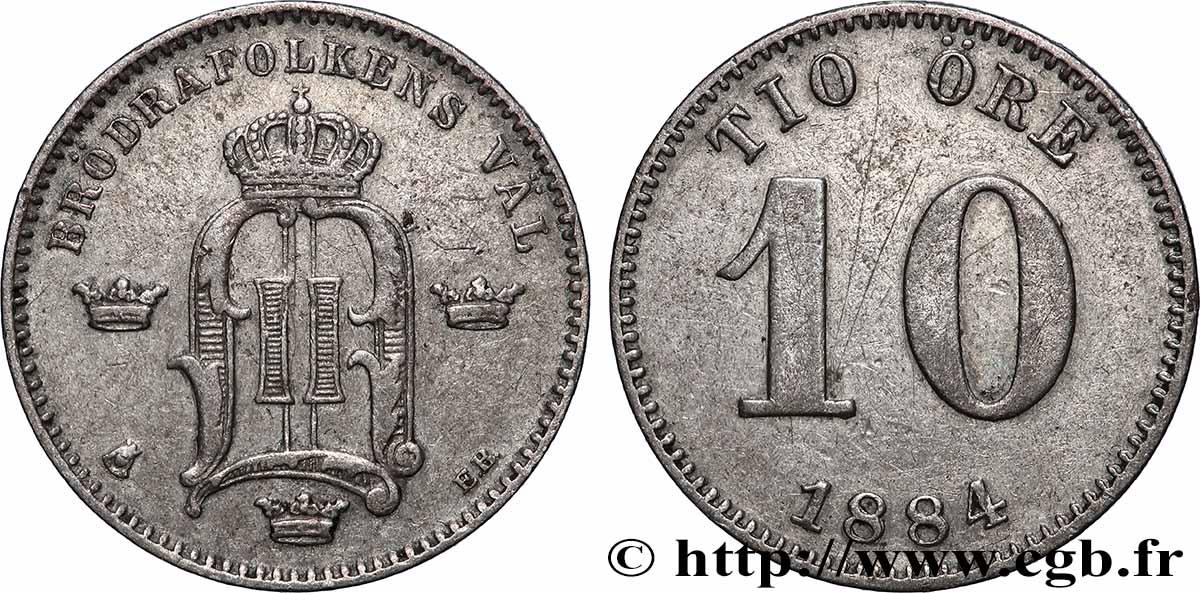 SVEZIA - REGNO DI SVEZIA  - OSCAR II 10 Ore 1884 Kungsholmen BB 