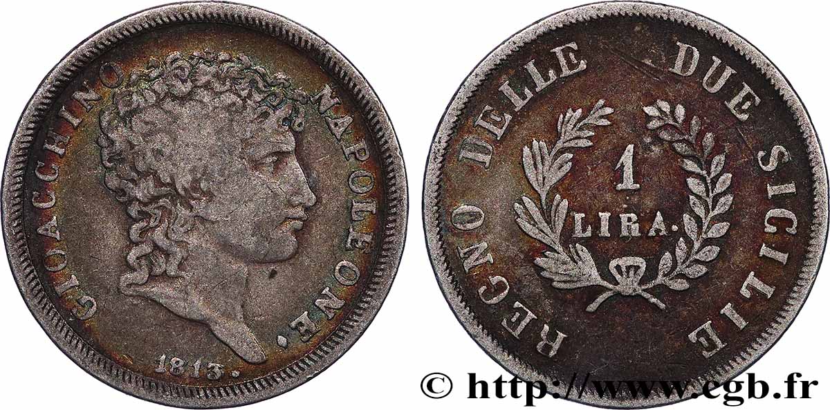 ITALIE - ROYAUME DES DEUX-SICILES 1 Lira Joachim Murat 1813  TTB 