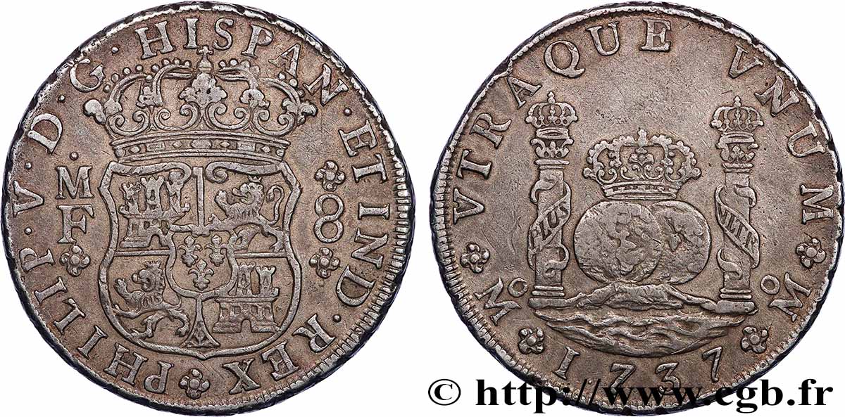 MEXICO - FILIP V OF SPAIN 8 Reales 1737 Mexico AU 