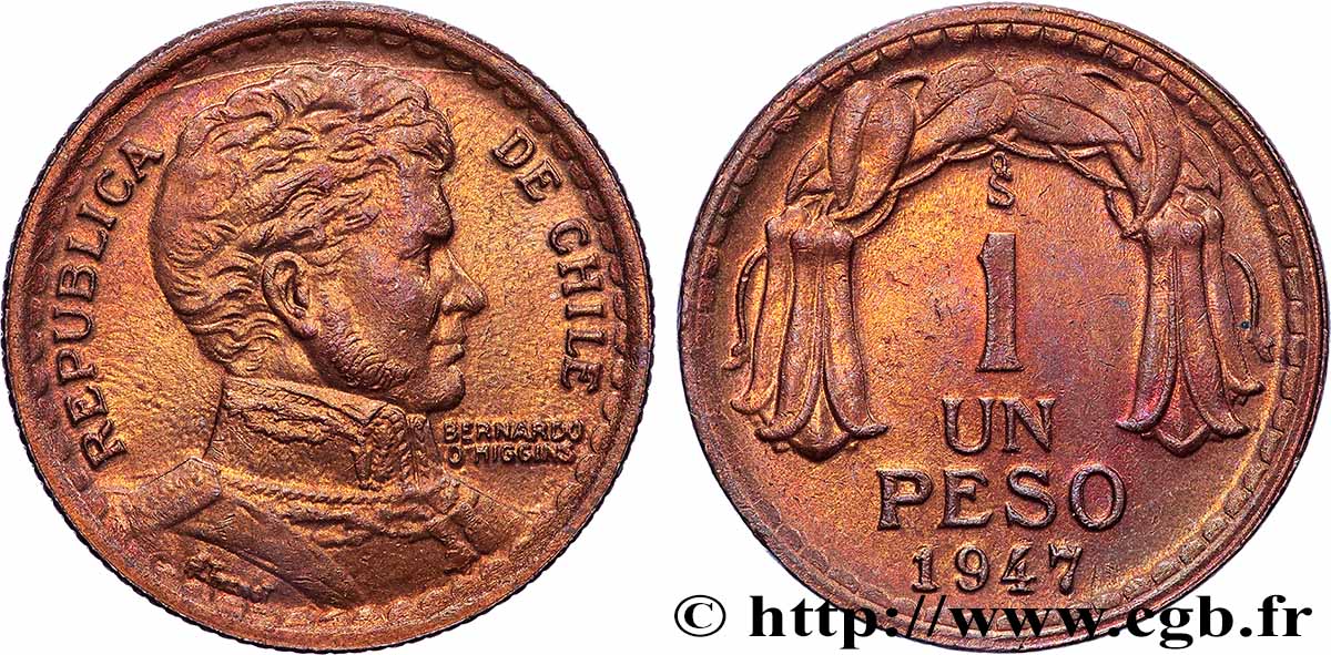 CHILE 1 Peso 1947 Santiago fST 