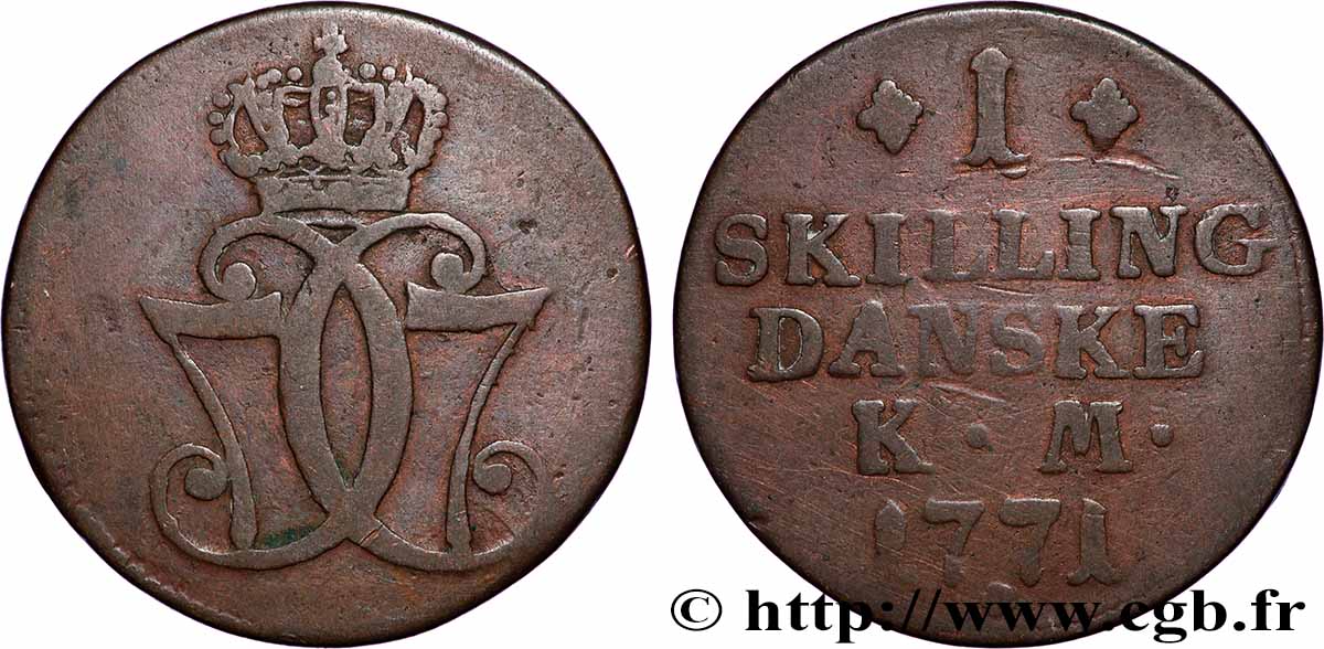 DINAMARCA 1 Skilling Christian VII 1771 Copenhague q.BB 