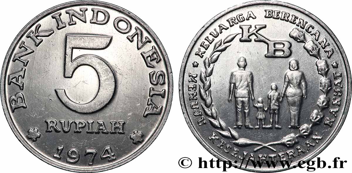 INDONESIA 5 Rupiah FAO programme du planning familial 1974 Perum Peruri AU 
