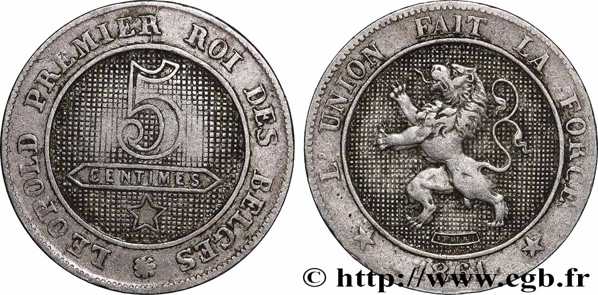 BELGIQUE 5 Centimes lion 1861 Bruxelles TTB 