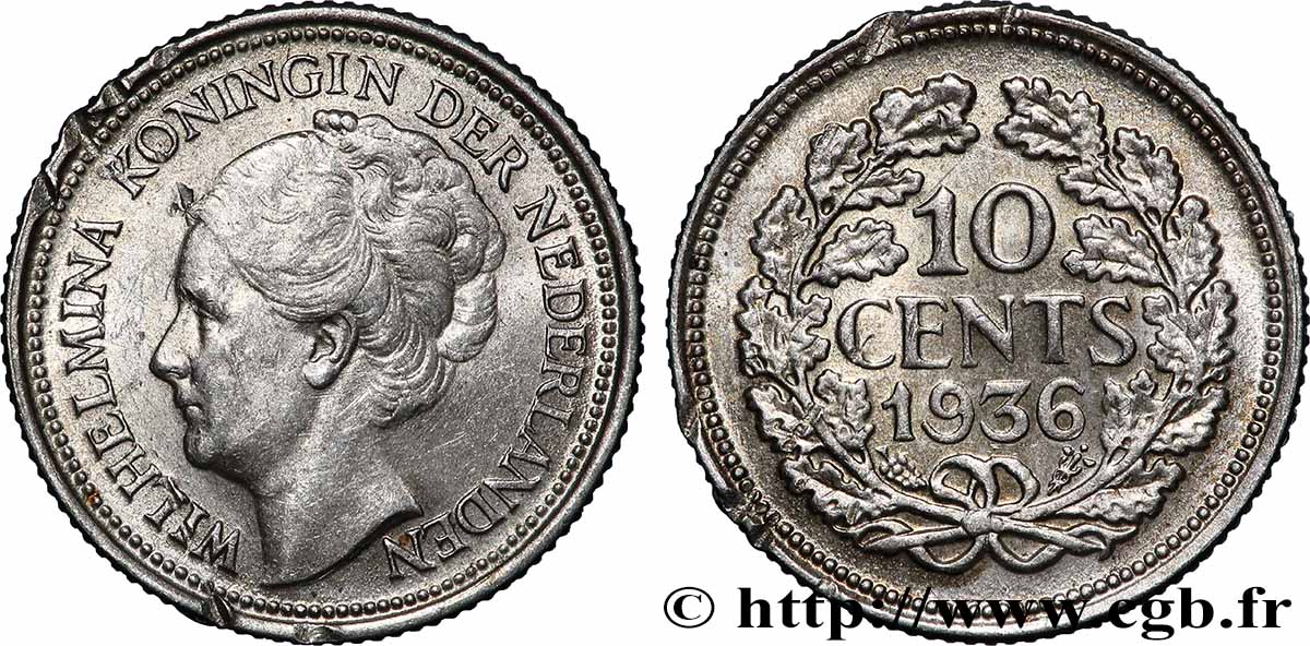 PAESI BASSI 10 Cents Reine Wilhelmine 1936 Utrecht q.SPL 