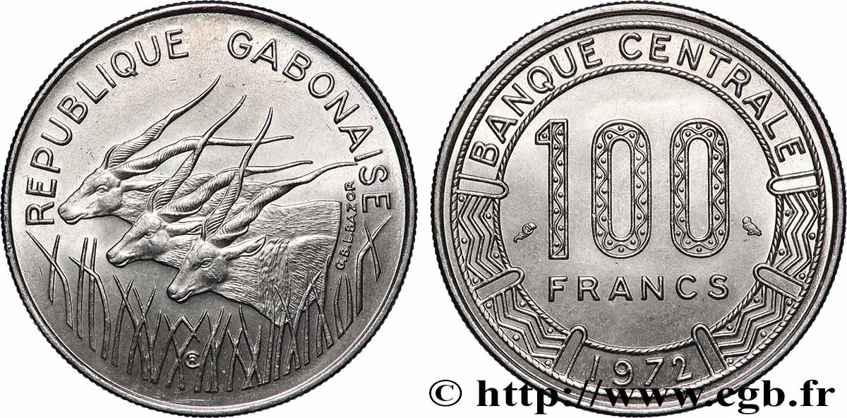 GABON 100 Francs antilopes 1972 Paris SPL 