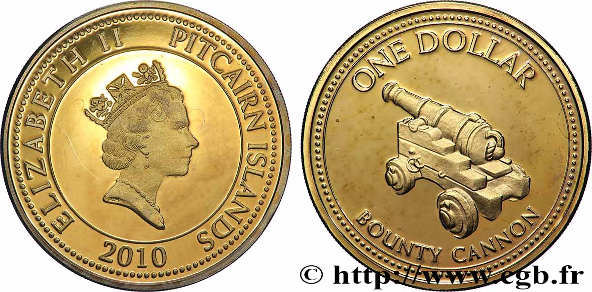 PITCAIRN ISLANDS 1 Dollar Elisabeth II / canon du Bounty 2010  MS 